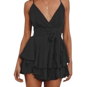 Altar’d State Black Satin Romper with Tie